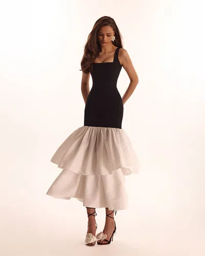 Milla Black Fitted Maxi Dress With White Puffy Tiered Skirt, Parisienne In Multi