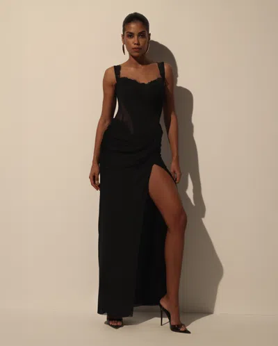 Milla Black Maxi Dress With Corset Bodice And Slit