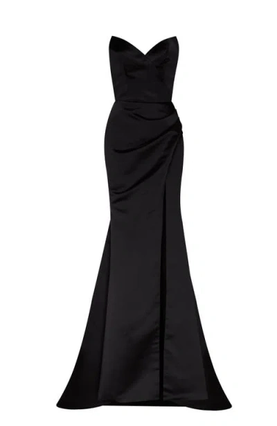MILLA MILLA BLACK STRAPLESS EVENING GOWN WITH THIGH SLIT