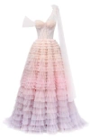 Milla Charming Ball Gown With The Frill-layered Ombre Maxi Skirt In Lavender