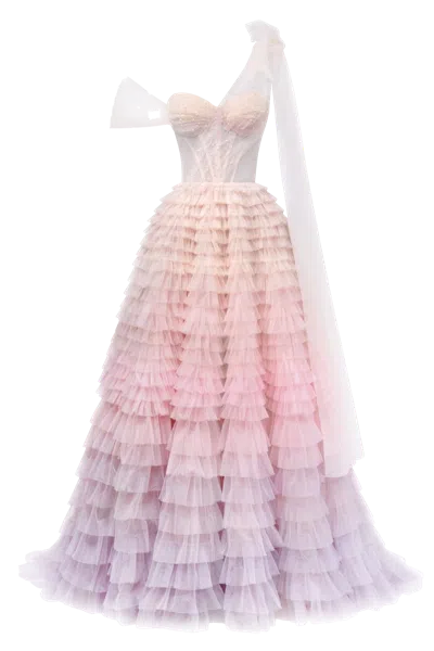 Milla Charming Ball Gown With The Frill-layered Ombre Maxi Skirt In Lavender
