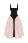 Milla Black Corset Dress On Straps With A Glossy Pink Midi Skirt In Pink