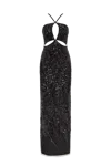 Milla Cut-out Halterneck Black Maxi Covered In Sequins In Black