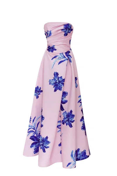 Milla Dainty Pink A-line Maxi Dress With Blue-flowered Pattern In Pink-blue
