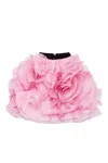 Milla Danceable Mini Skirt With Ruched Flower Appliques In Pink In Pink