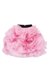 Milla Danceable Mini Skirt With Ruched Flower Appliques In Pink In Pink