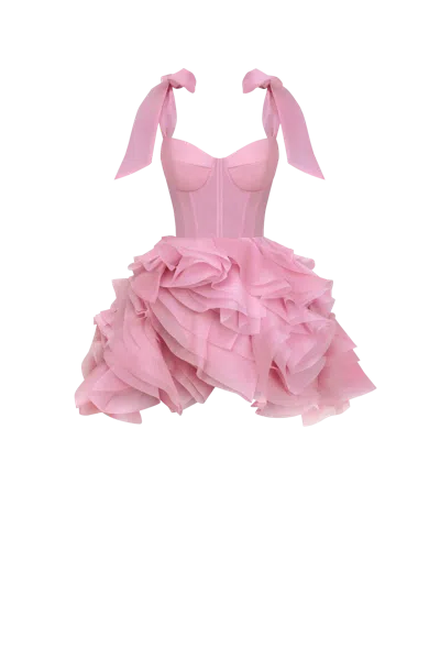Milla Danceable Mini With Ruched Flower Appliques, Garden Of Eden In Pink
