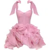 Milla Danceable Mini With Ruched Flower Appliques, Garden Of Eden In Pink