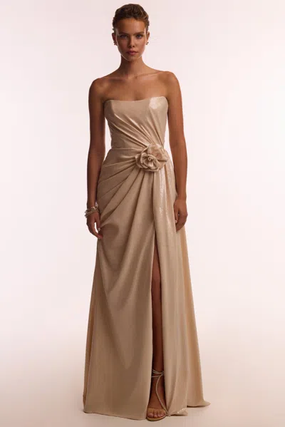 Milla Dazzling Sequinned Maxi Dress In Nude With Flower Detail In Brown