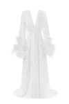 Milla Delicate Feather-trimmed Satin Robe In White