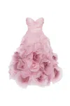 Milla Dramatic Flowered Organza Midi Dress In Misty Rose, Glow-up In Misty Rose