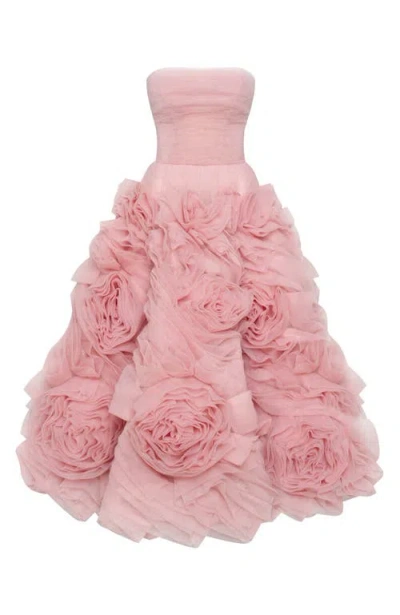 Milla Dramatically Flowered Tulle Dress In Misty Pink In Misty Rose