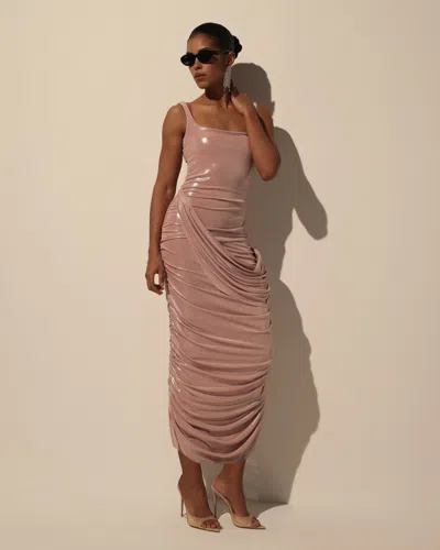 Milla Draped Midi Dress With Metallic Sheen In Pattern