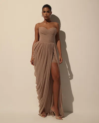 Milla Dress With Corset Bodice And Draping In Brown