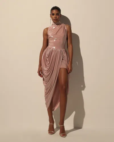Milla Dress With Halter Neck And Wet Effect In Pink