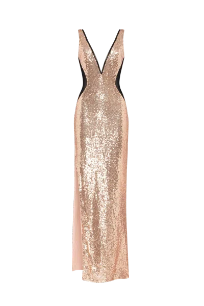 Milla Extravaganza Fully Sequined Gold Maxi Dress In Golden Rose