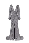 Milla Fancy Silver Silk Maxi Evening Dress In Silver
