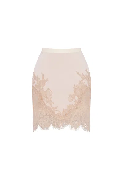 Milla Fitted Beige Mini Skirt Adorned With Lace, Parisienne In Neutral