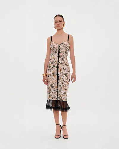 Milla Floral Midi Dress With Puffy Tulle Hem In Multi