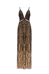 Milla Gala-worthy Beige Maxi Dress Covered In Black Sequined Ornament, Smoky Quartz In Black