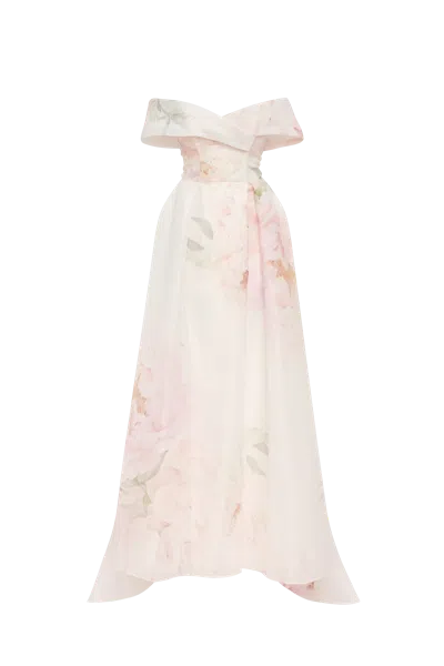 Milla Gorgeous Pink Peony Off-the-shoulder Maxi Dress, Garden Of Eden