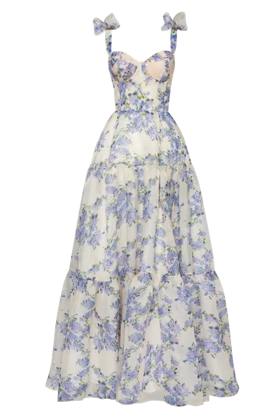 Milla Hydrangea Tender Floral Maxi Tie-strap Dress