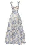 Milla Hydrangea Tender Floral Maxi Tie-strap Dress In Hydrangea