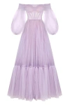 Milla Lavender Sheer Sleeves Maxi Tulle Dress In Lavender