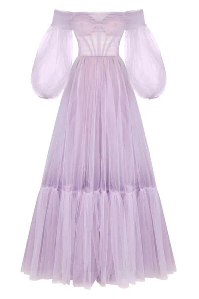 MILLA MILLA LAVENDER SHEER SLEEVES MAXI TULLE DRESS