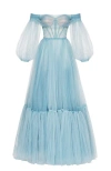 Milla Ocean Wave Sheer Sleeves Maxi Tulle Dress In Ocean Wave