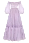 Milla Lavender Sheer Sleeves Maxi Tulle Dress In Purple