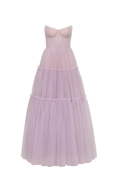 Milla Lavender Tulle Maxi Dress With Ruffled Skirt, Garden Of Eden