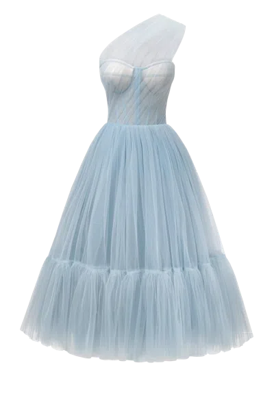 Milla Light Blue One-shoulder Cocktail Tulle Dress
