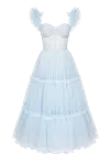 Milla Light Blue Ruffled Tulle Midi Dress In Blue