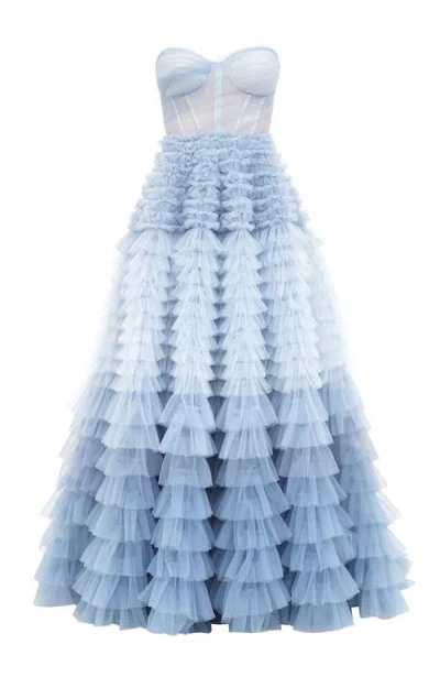 Milla Light Blue Strapless Frill-layered Fluffy Dress