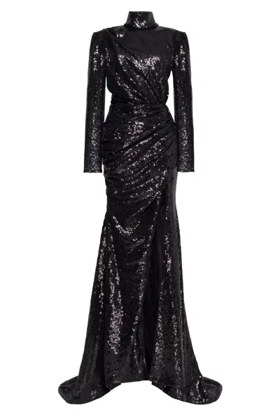 Milla Long-sleeve Black Sequin Dress In Black #000000