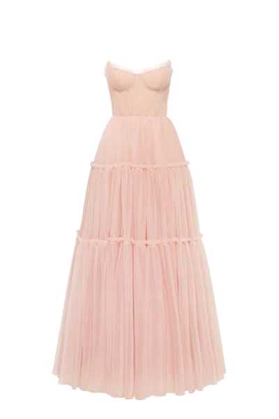 Milla Misty Rose Tulle Maxi Dress With Ruffled Skirt, Garden Of Eden