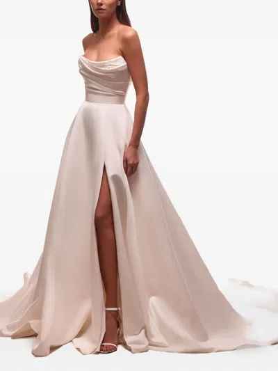 Milla Nova Draped Embellished-bodice Asymmetric Bridal Dress In Neutral