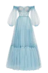 Milla Ocean Wave Sheer Sleeves Maxi Tulle Dress In Blue