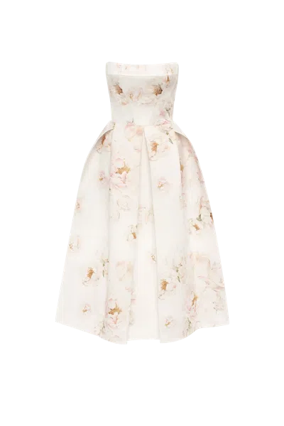 Milla Pink Peony Corset Midi Dress, Garden Of Eden In White