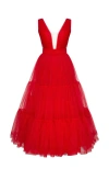Milla Red Tender Midi Plunging Neckline Cut Out Dress In Red