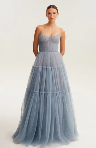 Milla Ruffled Tulle Maxi Formal Occasion Gown In Blue
