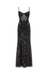 MILLA SENSATIONAL BLACK MAXI ON SPAGHETTI STRAPS COVERED IN SEQUINS, SMOKY QUARTZ