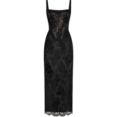 Milla Sequinned Lace Maxi Dress In Black