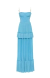 Milla Sky-blue Spaghetti Strap Pleated Maxi Dress In Blue