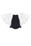 Milla Sophisticated Black Fitted Corset With White Satin Off-the-shoulder Sleeves In Black & White