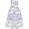 Milla Strapless Midi Dress With Bird And Flower Print, Garden Of Eden In Lavender Birds