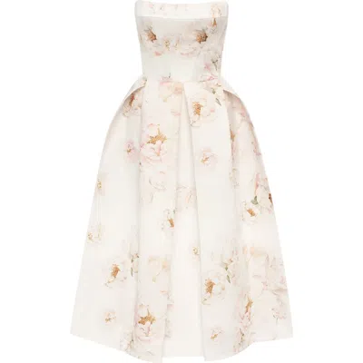 MILLA MILLA STRAPLESS MIDI CORSET DRESS WITH A FLORAL PRINT