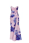 Milla Strapless Pink Maxi Dress With Blue-flowered Pattern, Glow-up In Pink-blue