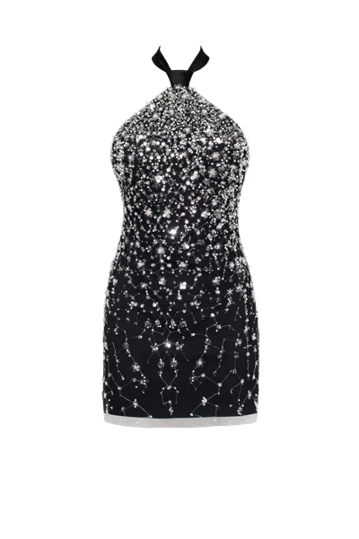 Milla Striking Halterneck Crystal-embellished Mini Dress, Xo Xo In Black